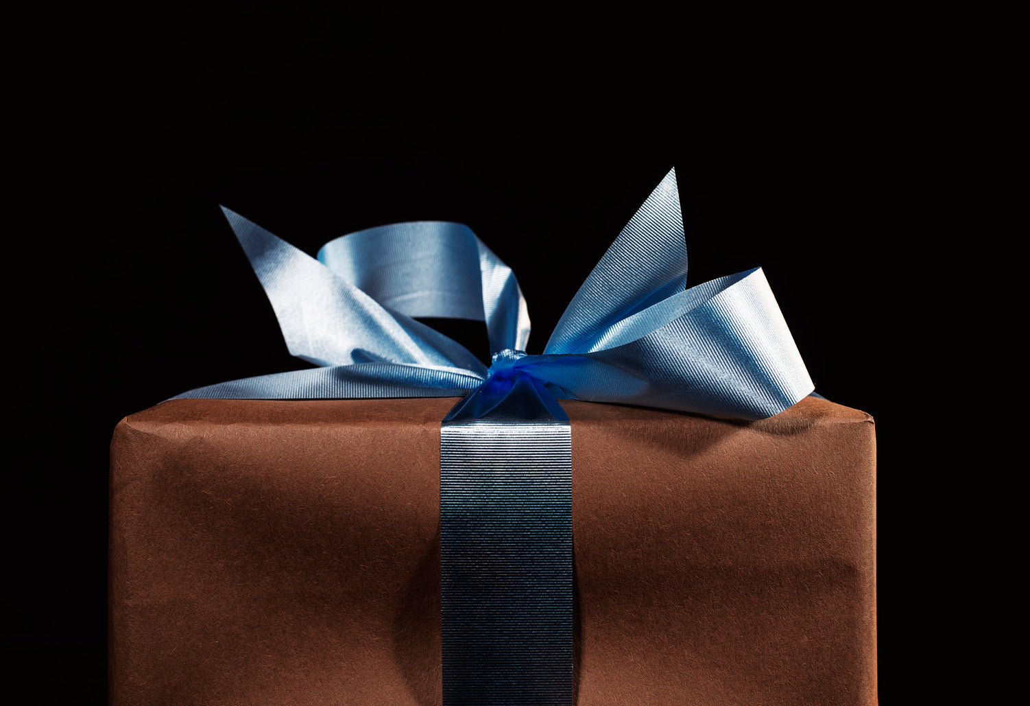 gift wrapped with blue bow