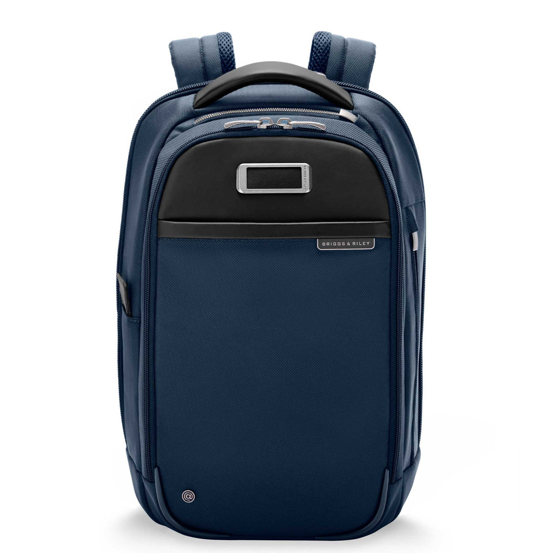 navy Briggs & Riley @work Slim Backpack with a sleek design and multiple pockets