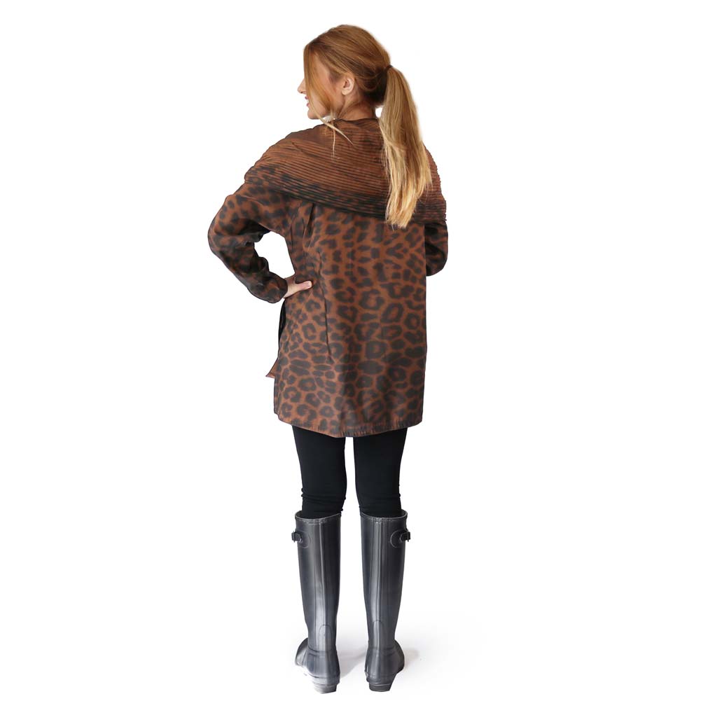 Mycra Pac Mini Leopard Print Raincoat Oversize Collar Back View