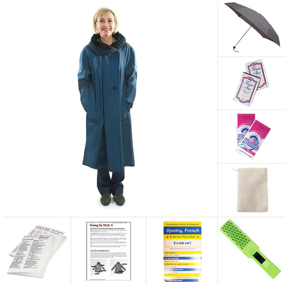 Mycra Pac Tea Sapphire Donatella Fashion Raincoat Travel Set