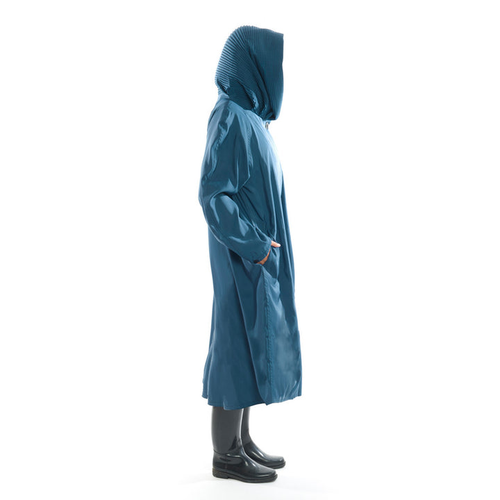 Side View of Travel Mycra Pac Teal Blue Raincoat