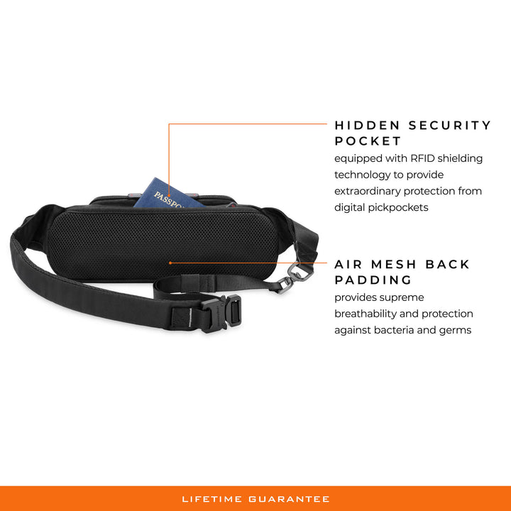 HTA Sling Bag Features Hidden back security pocket for cash, ID and valuables