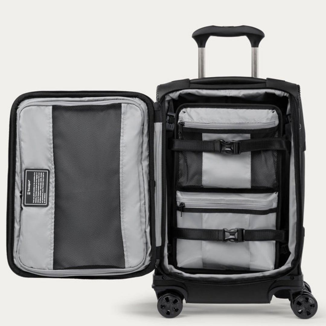 Travelpro Crew Classic Compact Carry-On Spinner Interior with snaps and bags