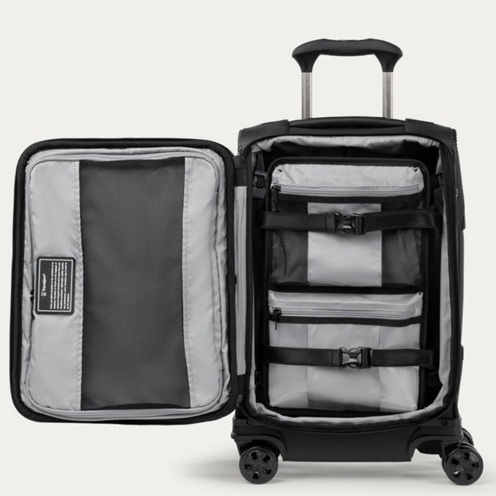 Travelpro Crew Classic Compact Carry-On Spinner Interior with snaps and bags