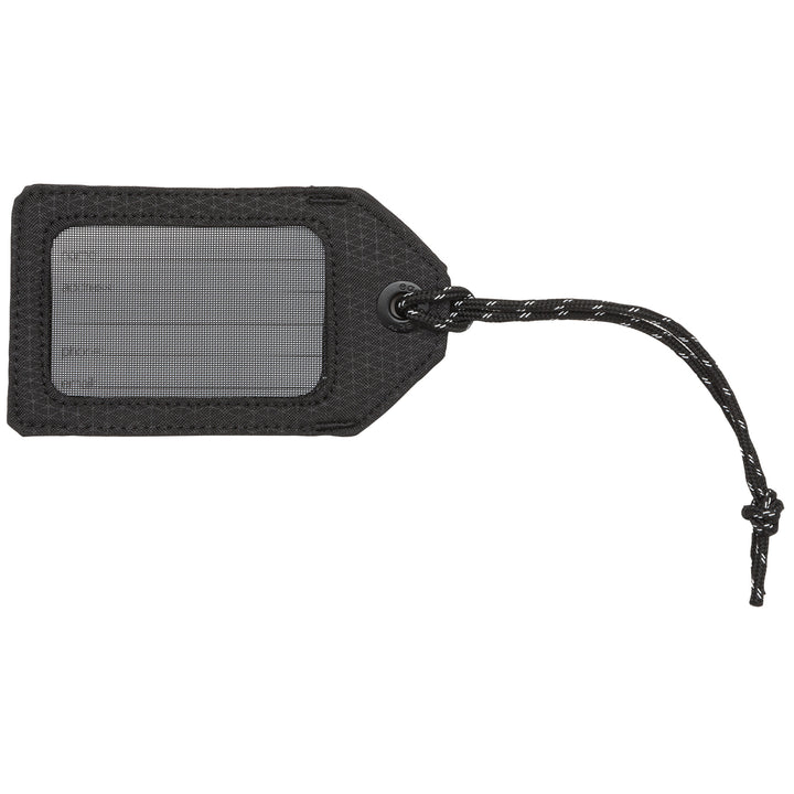 ID side of black luggage tag