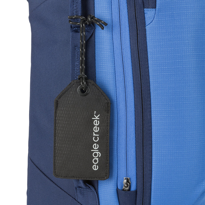 Black Eagle Creek Reflective Luggage Tag hanging from suitcase