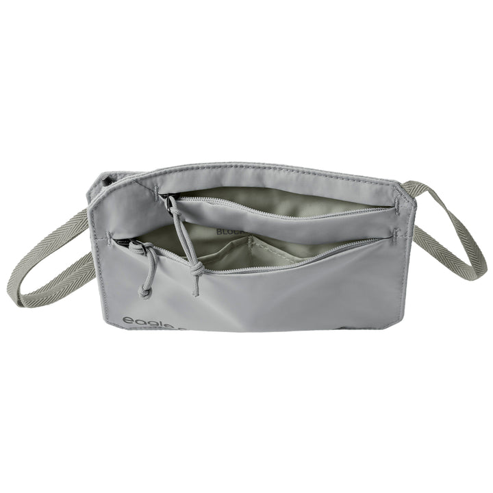 Eagle Creek Undercover RFID Neck Wallet pockets unzipped to see inside RFID blocking pocket