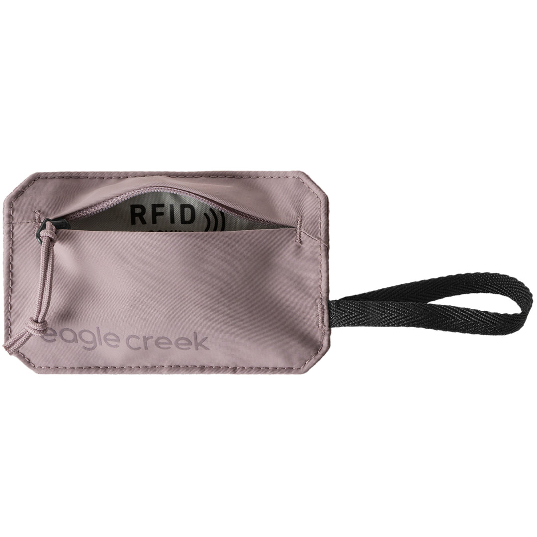 Eagle Creek Undercover RFID Hidden Pocket in color pink orchid unzipped with lining showing 
