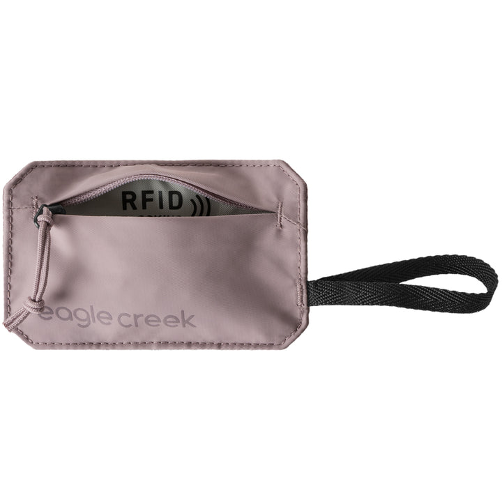 Eagle Creek Undercover RFID Hidden Pocket in color pink orchid unzipped with lining showing 