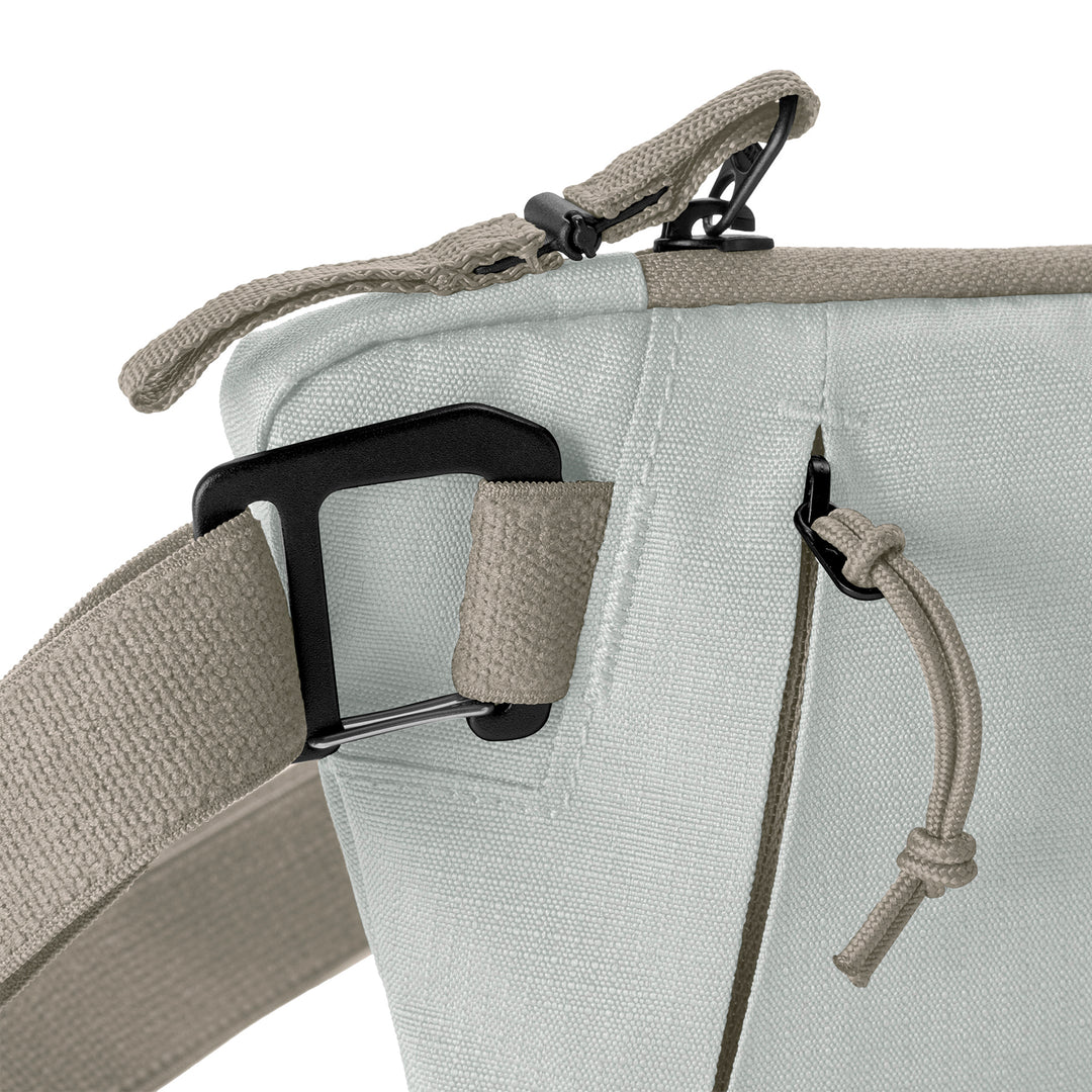 Close up of Stash RFID Sling Bag in color grey 