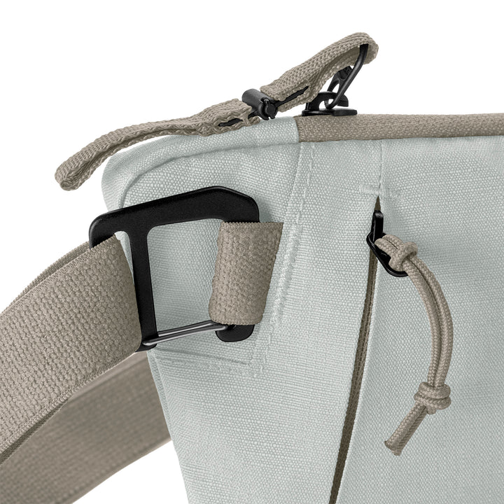 Close up of Stash RFID Sling Bag in color grey 