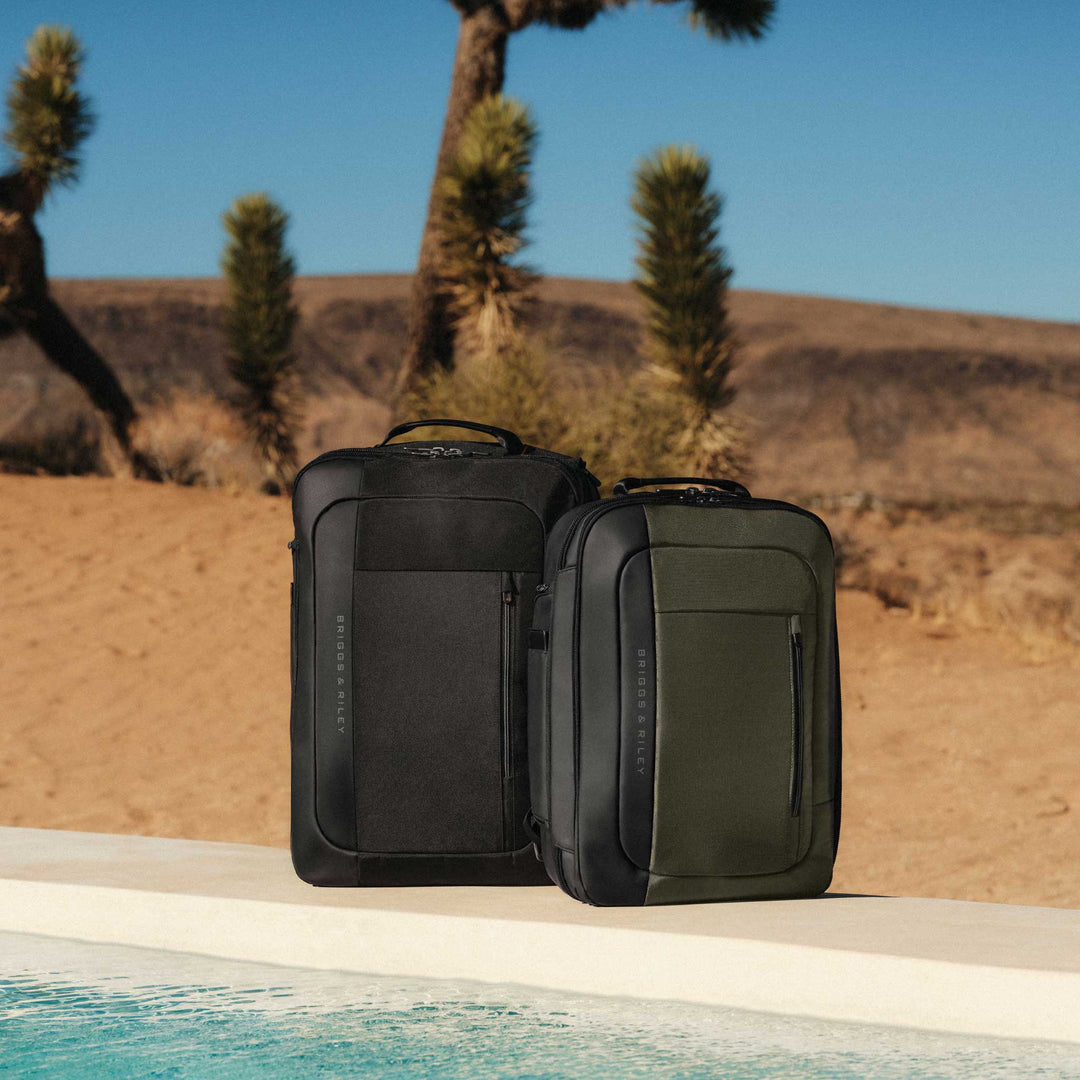  Large Convertible Backpack Duffle and Medium backpack at resort in desert
