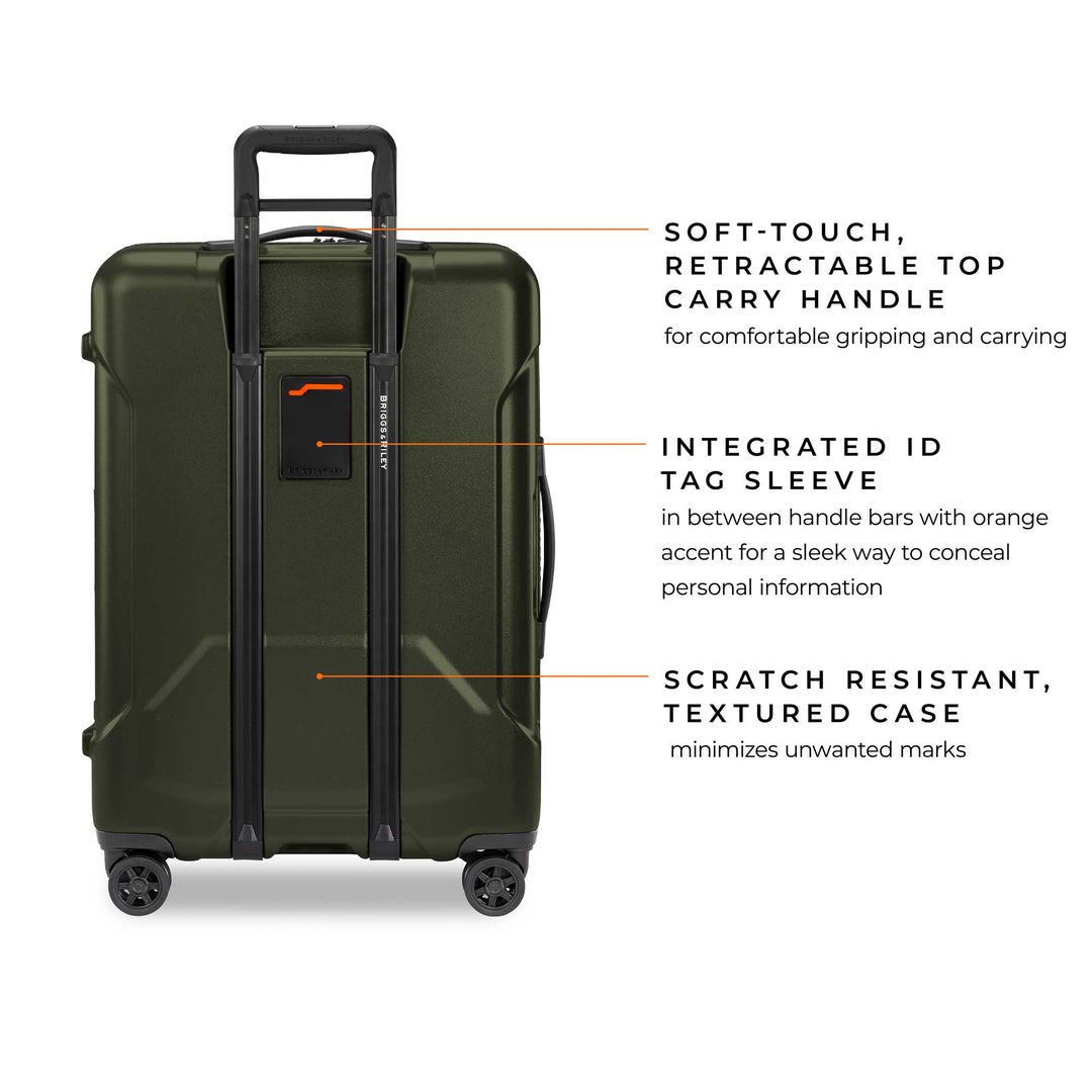 Hunter Green Back view features soft touch top carry handle