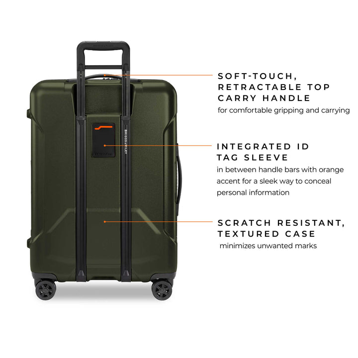 Hunter Green Back view features soft touch top carry handle