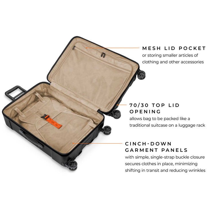 Briggs & Riley Torq Medium Spinner Interior Features mesh lid with pocket