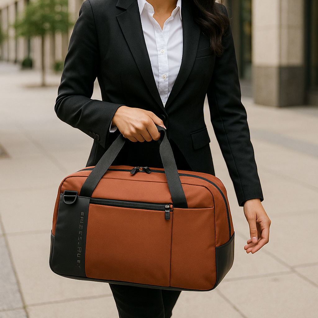 Woman carries Briggs and Riley Bag to work