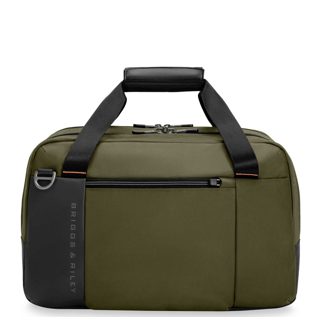 olive green carry on bag with top carry handle