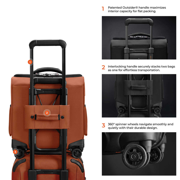 Briggs & Riley ZDX Underseat Cabin Spinner in Canyon Back features outsider handle