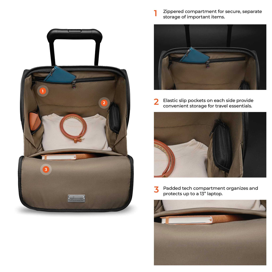 Briggs & Riley ZDX Underseat Cabin Spinner Interior features zippered compartments