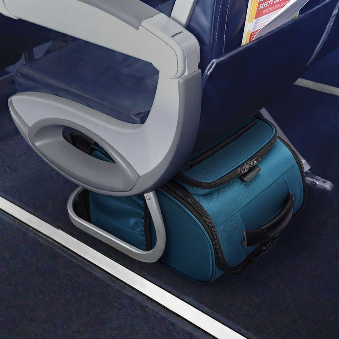 Briggs & Riley ZDX Underseat Cabin Spinner shown under an airplane seat
