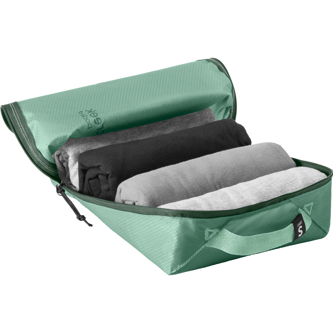 small size Eagle Creek Pack-It® Starter Packing Cube Set willow green cubed paced with t shirts
