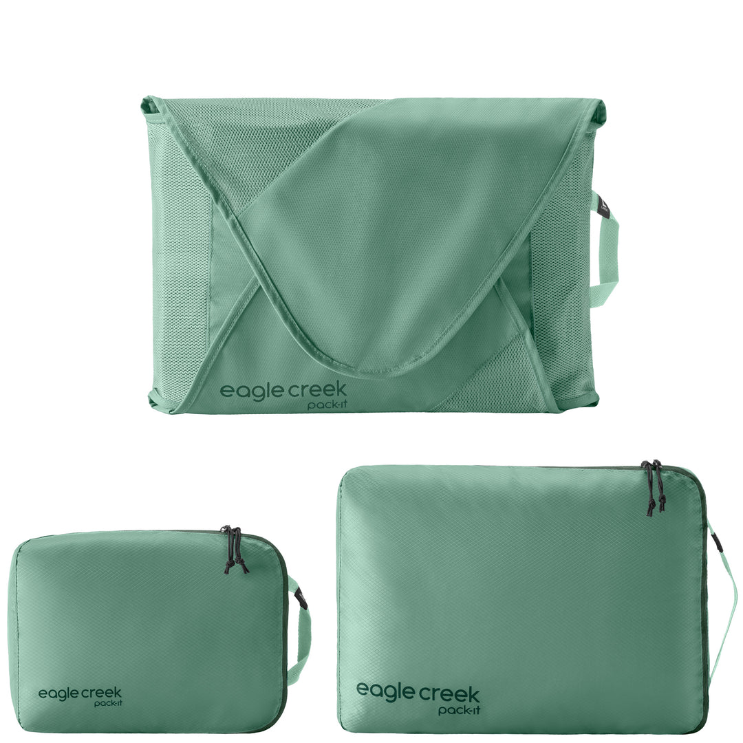Eagle Creek Pack-It® Starter Packing Cube Set One folder one small cube and one medium cube in willow green