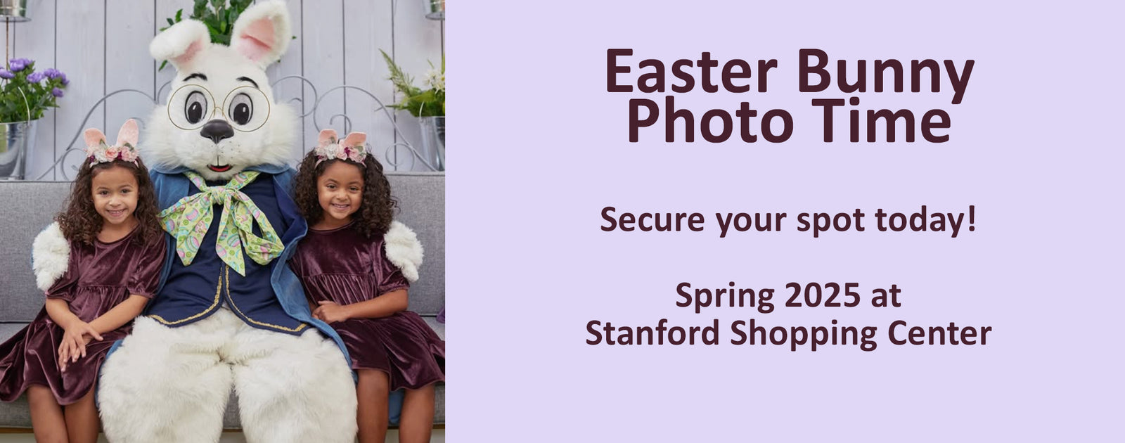 Twin girls get photos with Easter Bunny at Stanford Mall