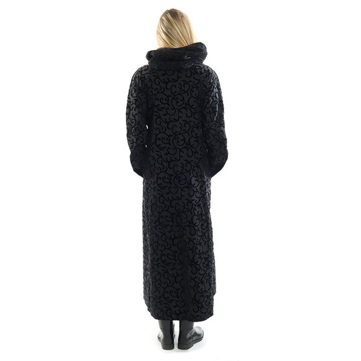 Back View with Hood Down of Mycra Pac Scroll Coat
