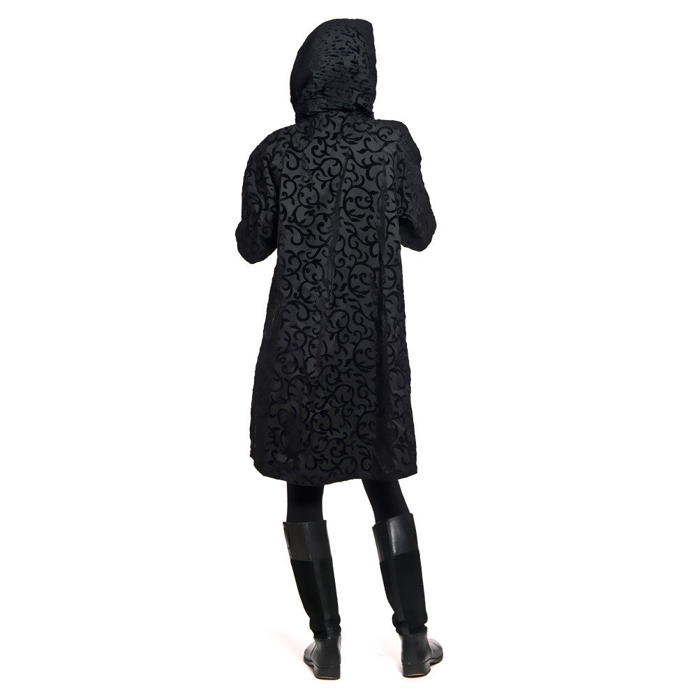 Mycra Pac hooded travel coat scroll back view