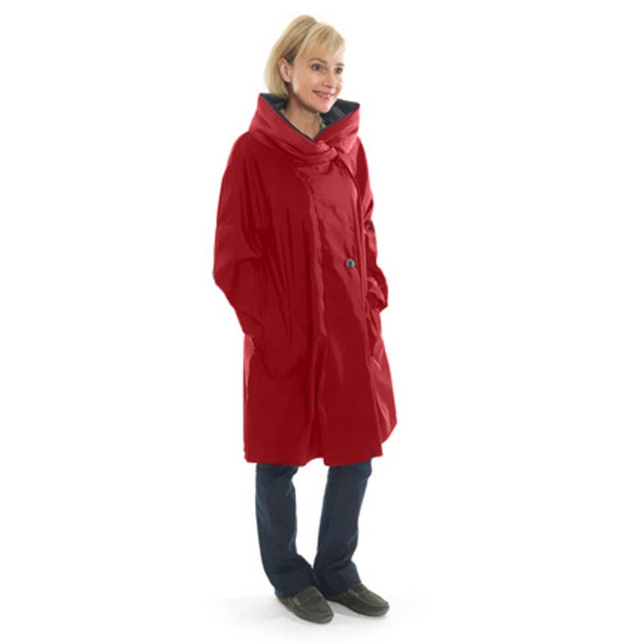 Short Red Travel Raincoat with Hood